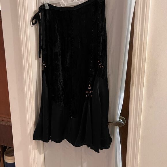 Forbidden vintage black velvet and satin beaded and sequins maxi skirt size xl - Picture 5 of 11